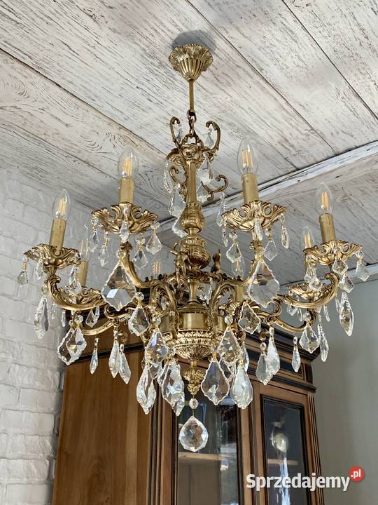Duży Francuski Żyrandol 35 brąz kryształy 8ram Lampy wiszące wielkopolskie Poznań