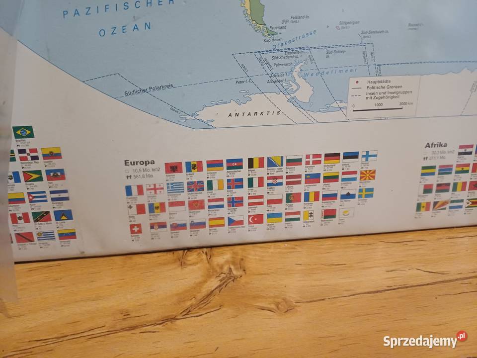 Stara mapa swiata z 70 lat Lubań
