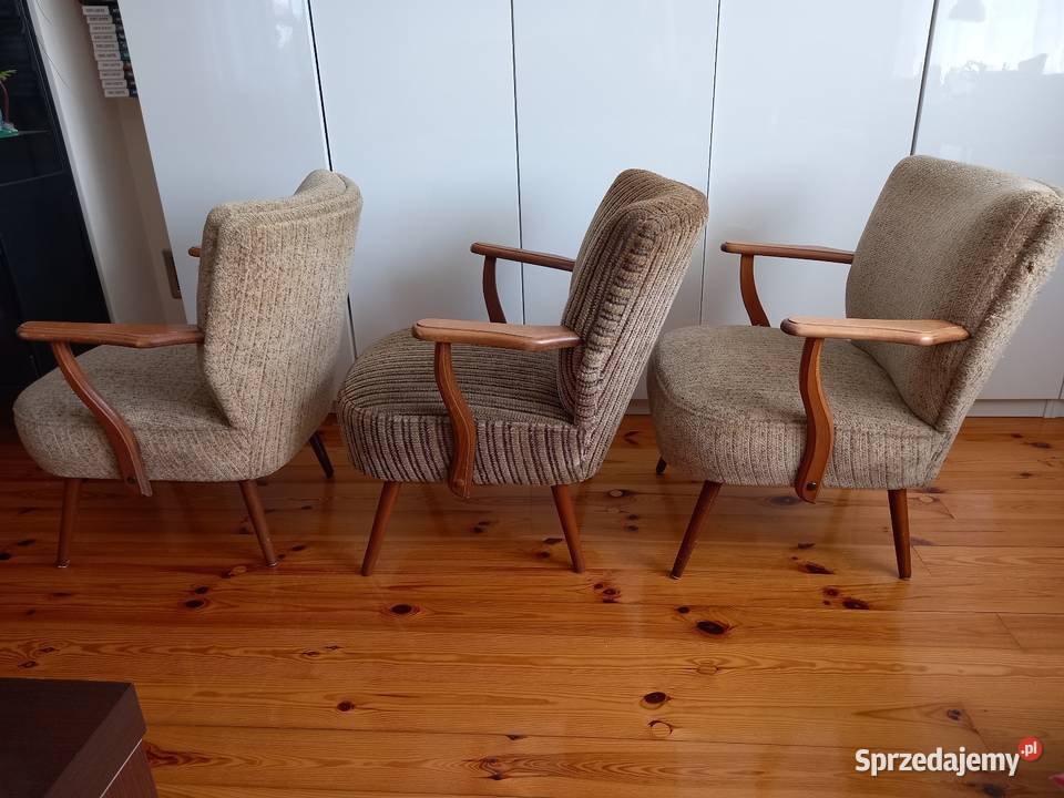 Stare fotele z podłokietnikami PRL vintage wielkopolskie Rawicz sprzedam