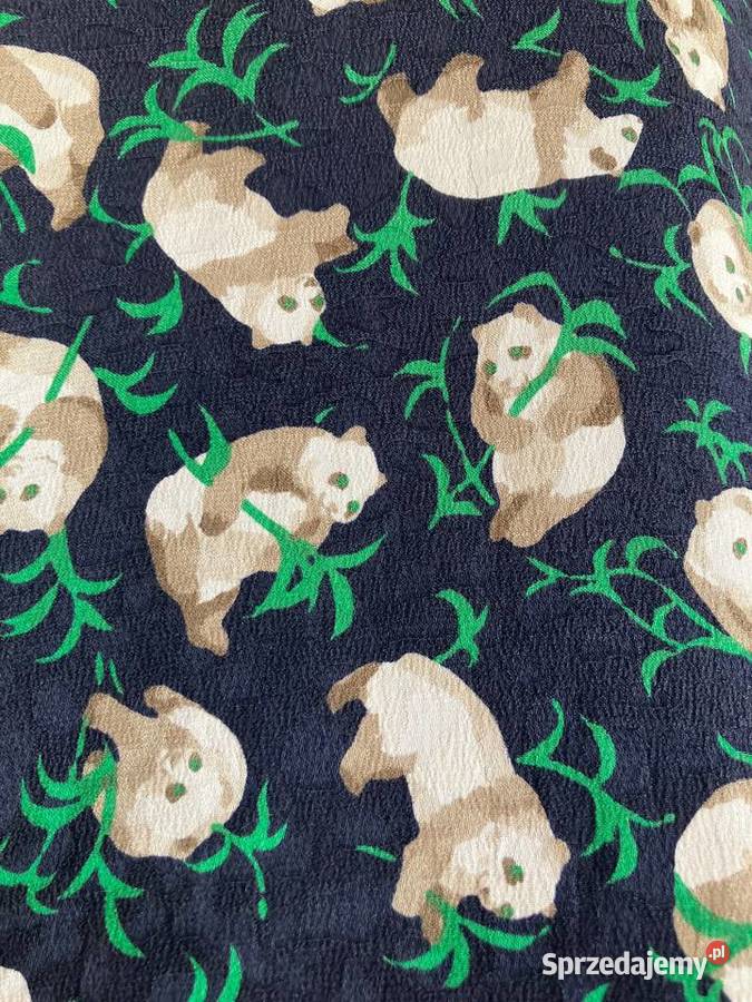 Nowa unikatowa jedwabna koszula misie panda z kołnierzykiem Nisko