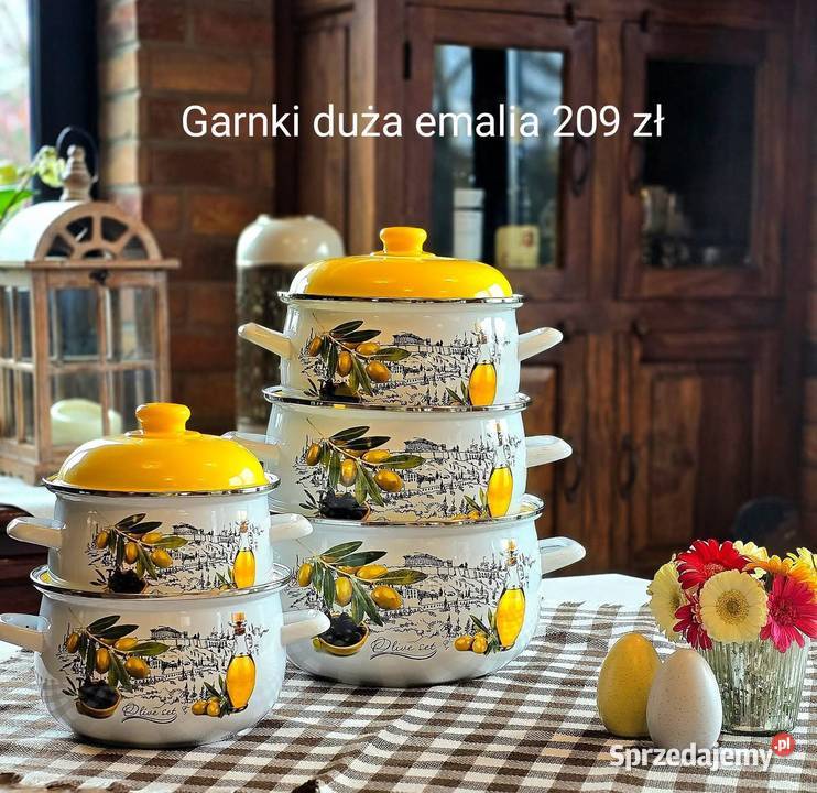 Zestaw garnkow emaliowanych 5 sztuk z pokrywkami Pasłęk