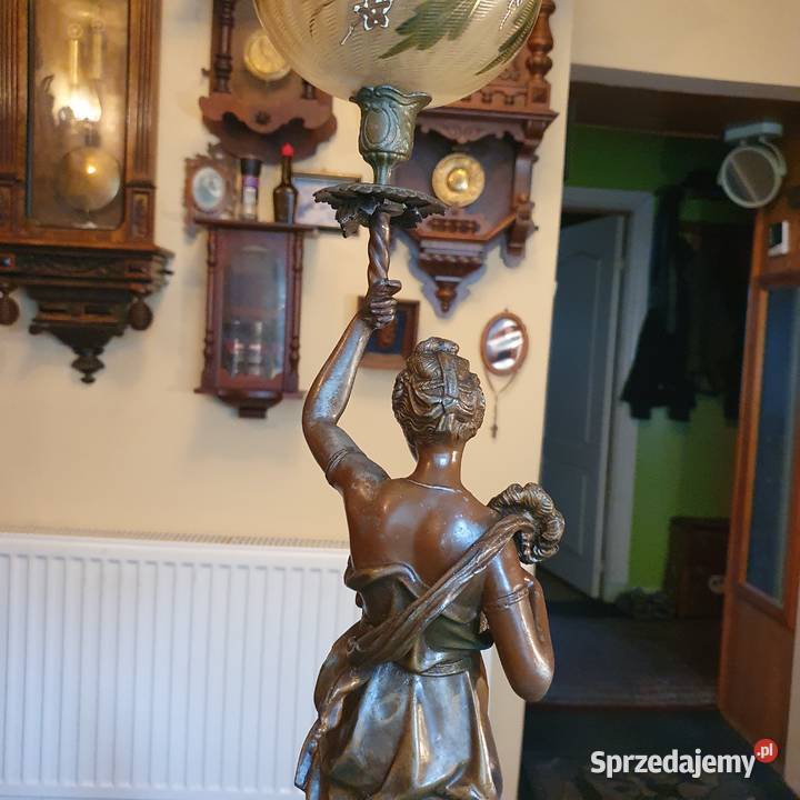 Dużasprawna figuralna lampa naftowa z malowanym Wrocław