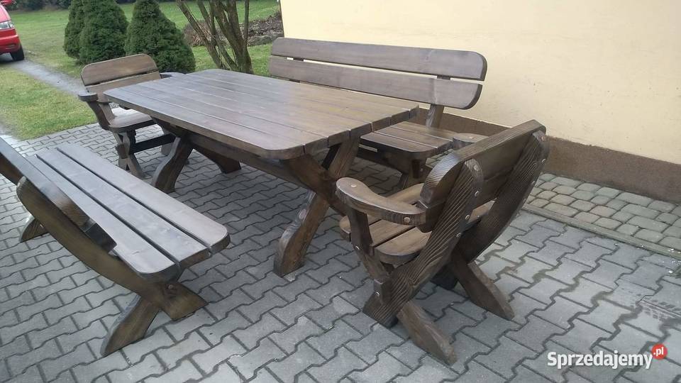 Zestaw ogrodowych mebli drewnianych stół ławki Tokarnia
