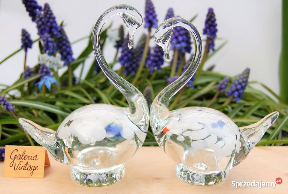 Szklane łabędzie łabędź figurka szkło Murano PRL Wyposażenie wnętrz lubelskie Lublin sprzedam