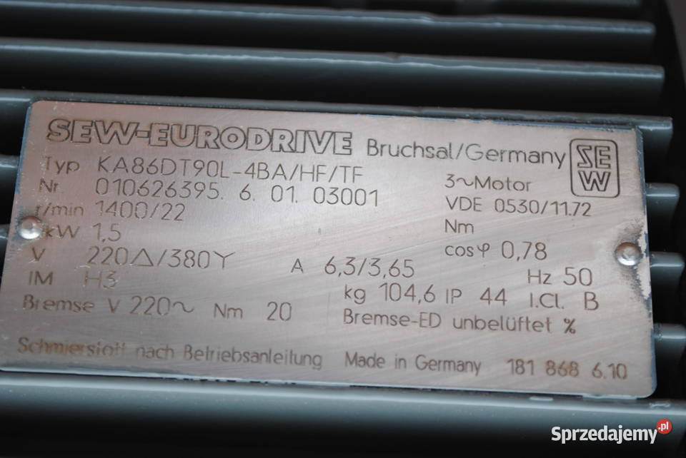 Motoreduktor kątowy 15kw 22obr z hamulcem SEW Kargowa sprzedam