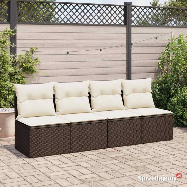 4cz sofa ogrodowa z poduszkami brązowy rattan PE