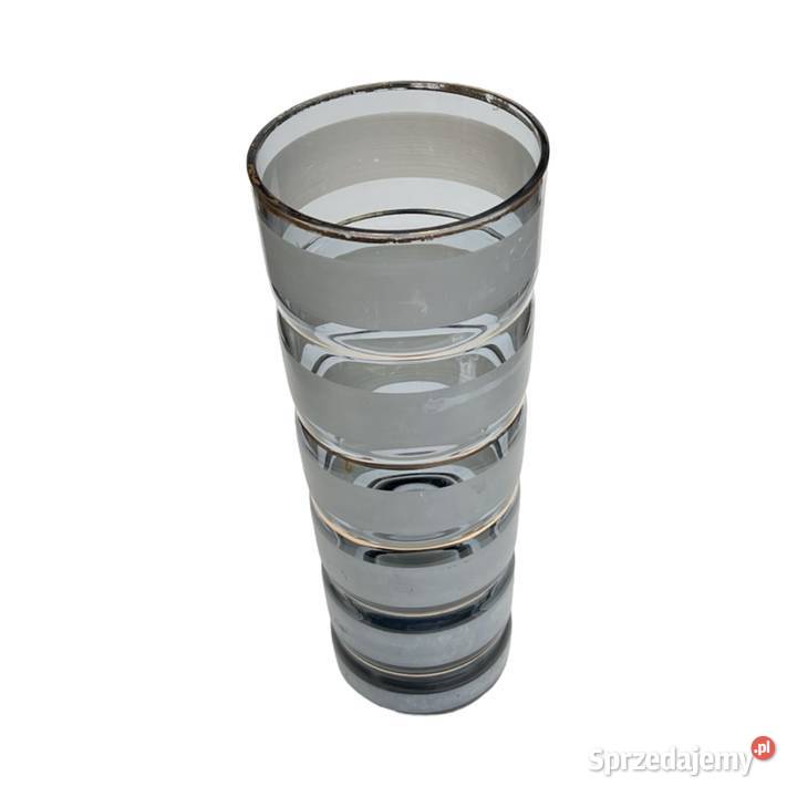 Szklany wazon z dymionego szkła z dekoracją w Warszawa