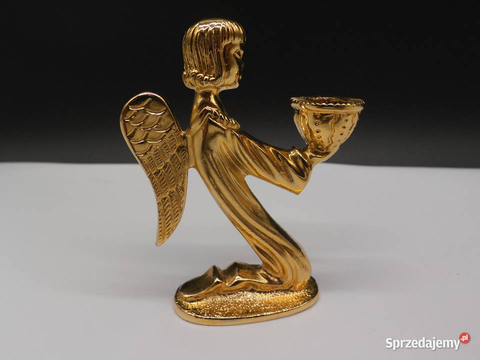 Świecznik ANIOŁEK Pozłacany 18K Złotem Retro Raszków