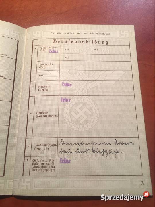 niemiecka książeczka pracy ARBEITSBUCH sprzedam