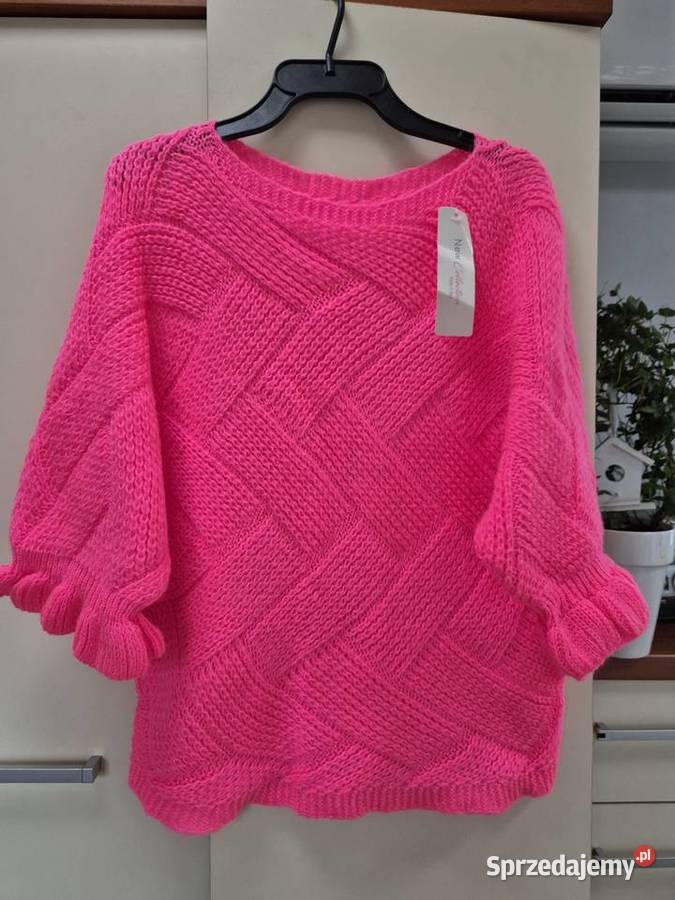 Made In Italy Sweter Fuksja Wytlaczane Romby krótki Poznań sprzedam