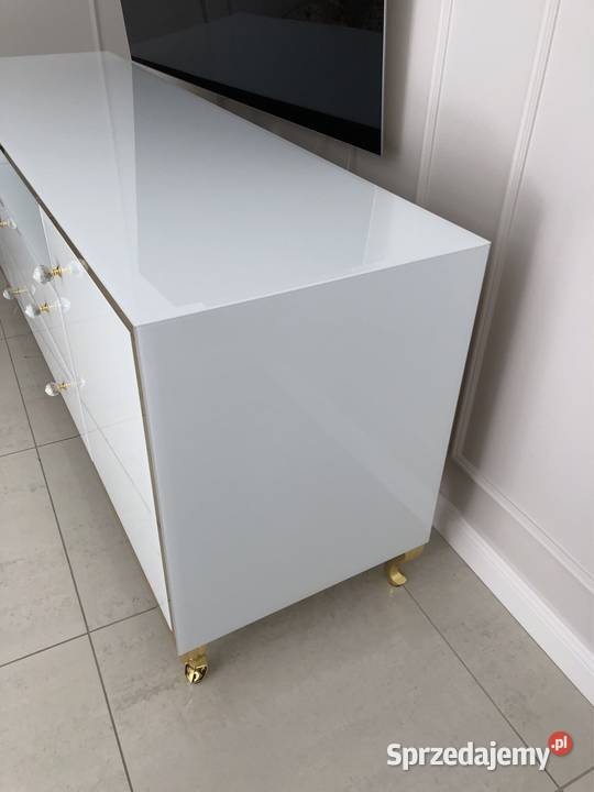 Komoda RTV biała złota gałka kryształ noga Kępno