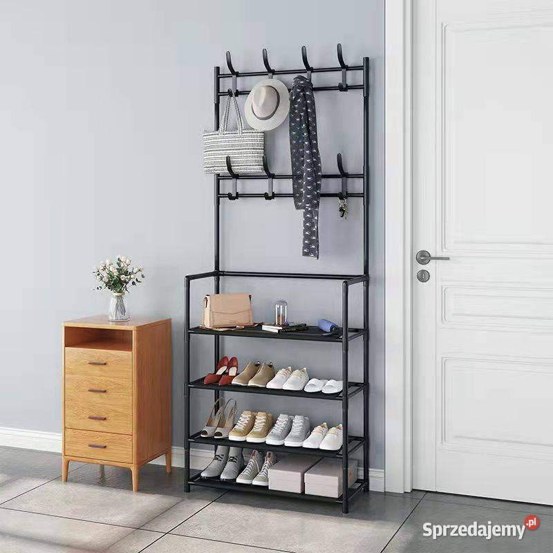 Stojący wieszak na ubrania z półkami czarny 80cm Poznań