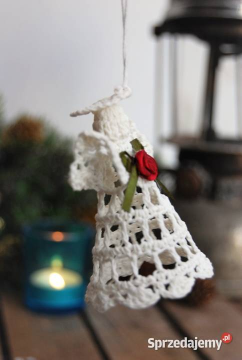 Aniołek szydełkowy z różą kwiatem zawieszka Wyposażenie wnętrz Lublin