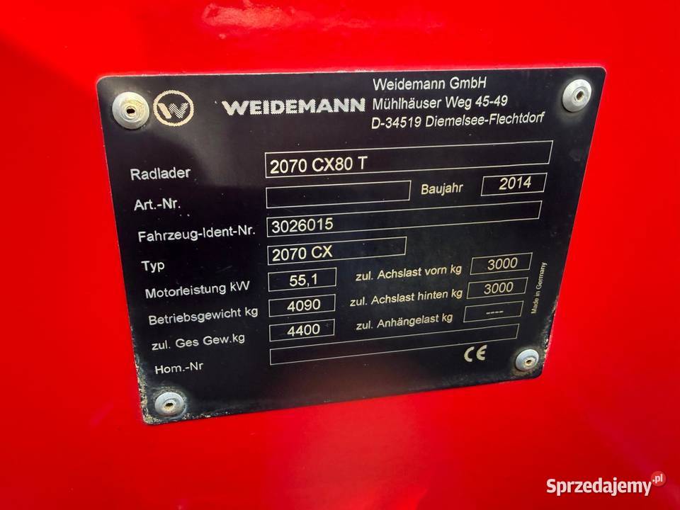 Ładowarka Weidemann 2070 CX80T 2014 nie Nowa Ruda
