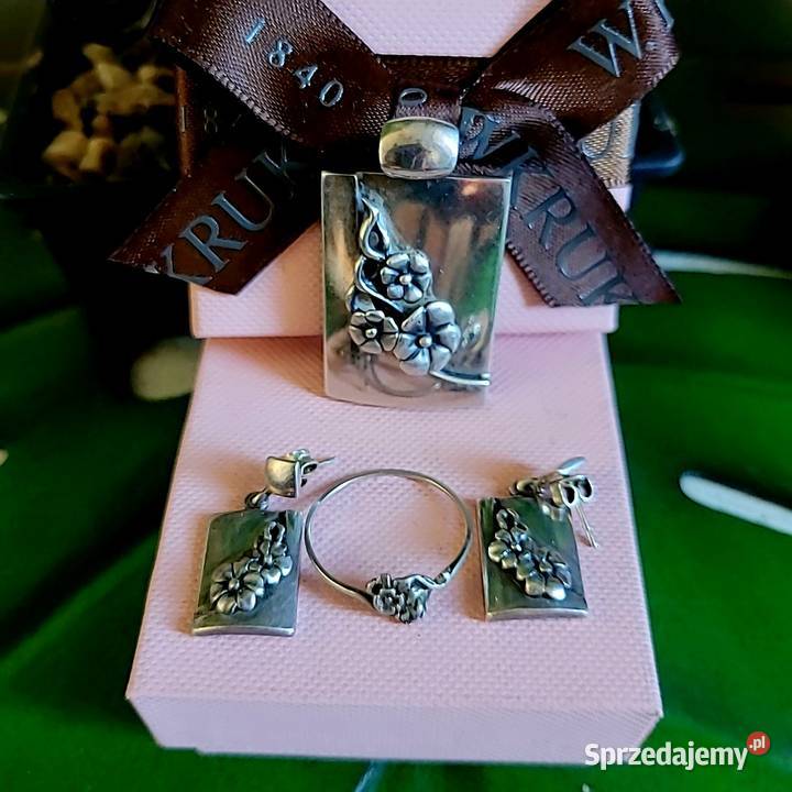 Srebrny 925 kwiatowy zestaw biżuterii Warszawa