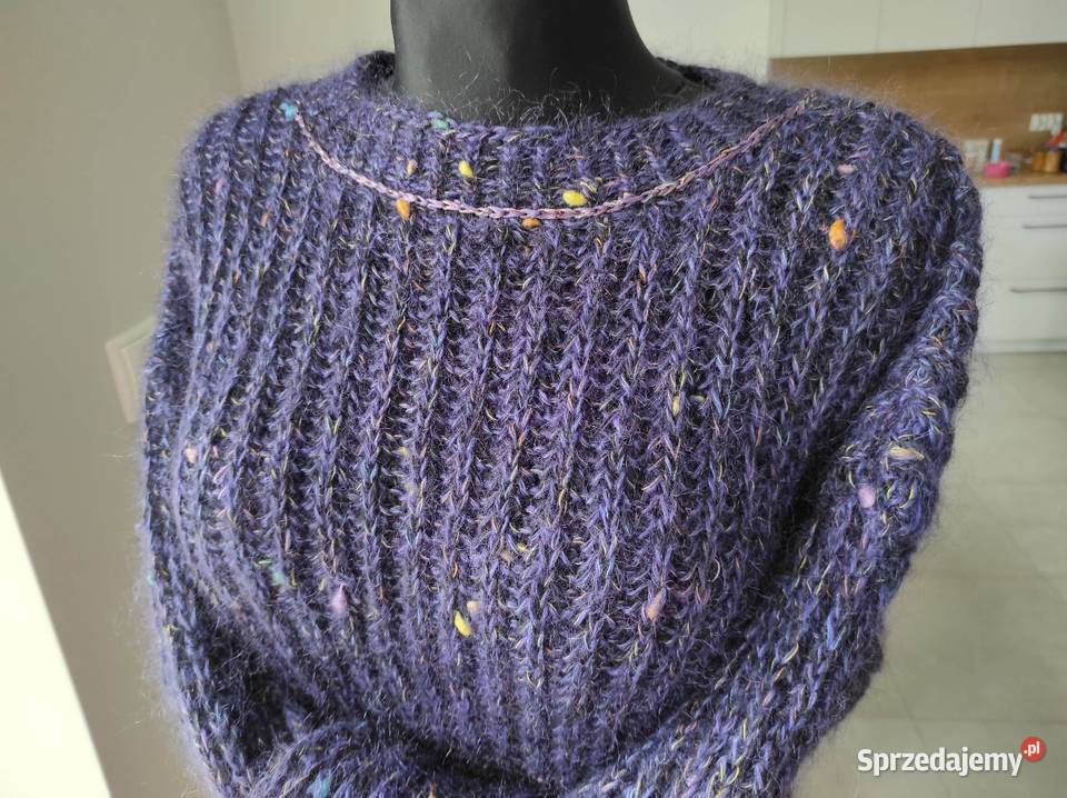 Gruby mięsisty sweter dzianinowy 44 XXL fiolet