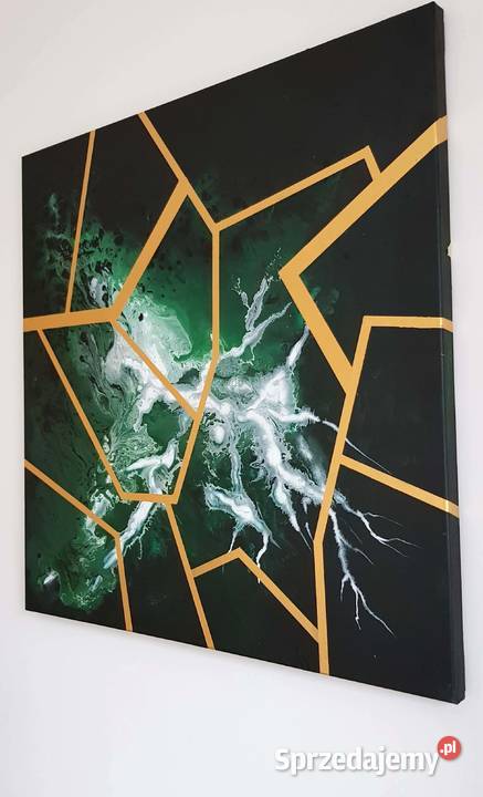 Duży Obraz ręcznie malowany butelkowa zieleń Malarstwo Antyki, Sztuka, Kolekcje Wrocław