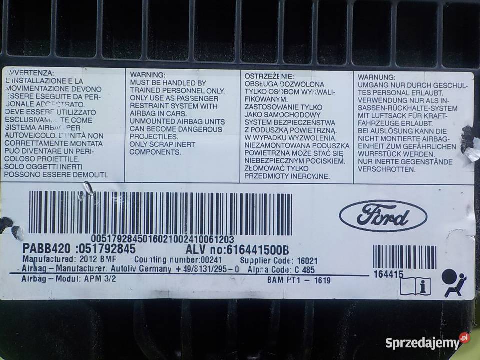 FORD KA MK2 II 12 B 12r 3D AIRBAG poduszka Poduszki powietrzne mazowieckie Suków