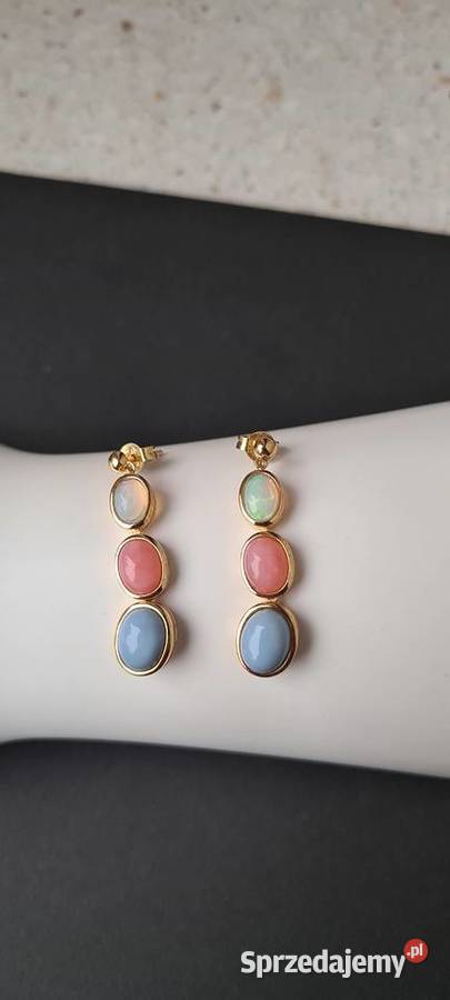 Kolczyki srebro 925 złocone opale naturalne Kolczyki Otwock