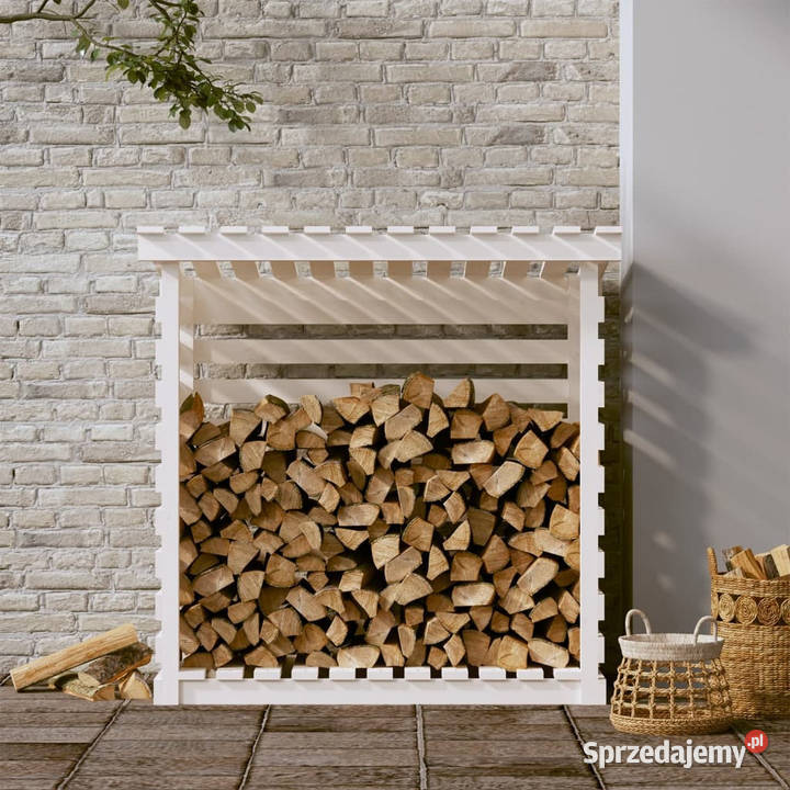 Stojak na drewno biały 108x73x108 lite drewno