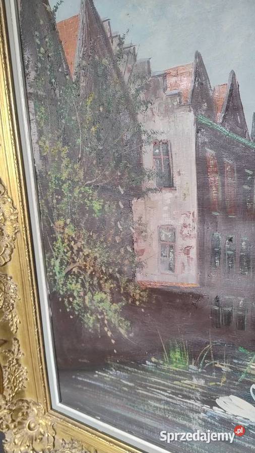 Stary obraz olej na płótnie w złotej ramie Iwonicz-Zdrój