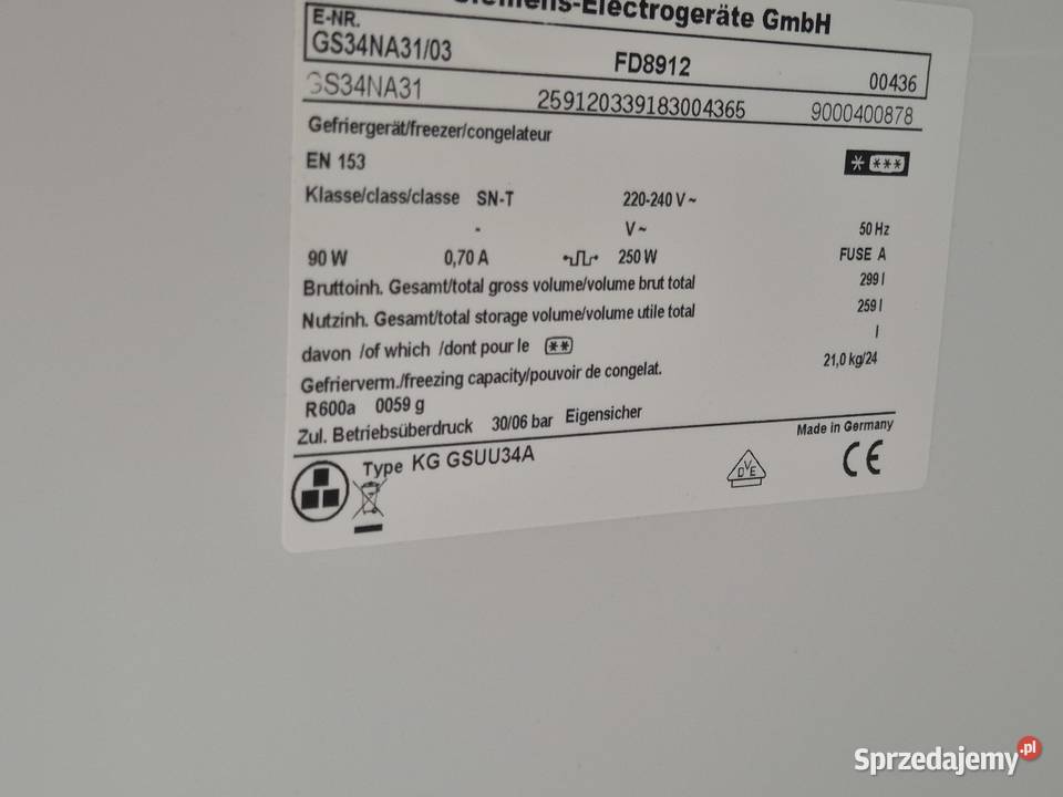 wolnostojąca zamrażarka szufladowa Siemens Poddębice