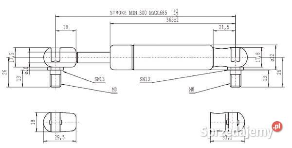 Sprężyna gazowa L685 mm 500N Stabilus CA095419 Kamionna