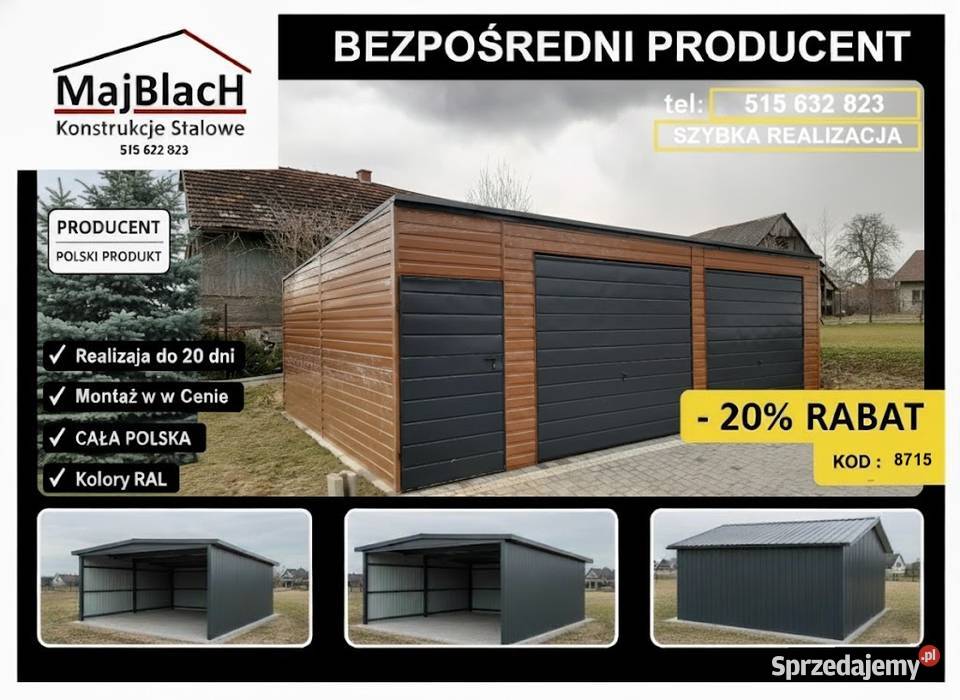 Złoty Dąb RAL Garaż Blaszany Bramy Wjazdowy Nieruchomości Jędrzejów