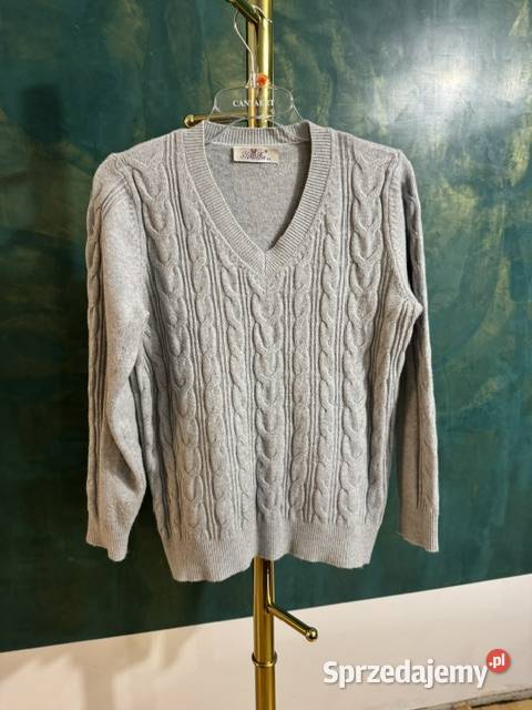 Sweter damski szary ML z warkoczami bawełna Częstochowa
