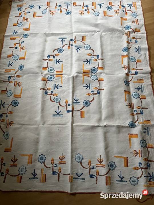Obrus PRL lata60 te ręcznie haftowany Vintage Częstochowa