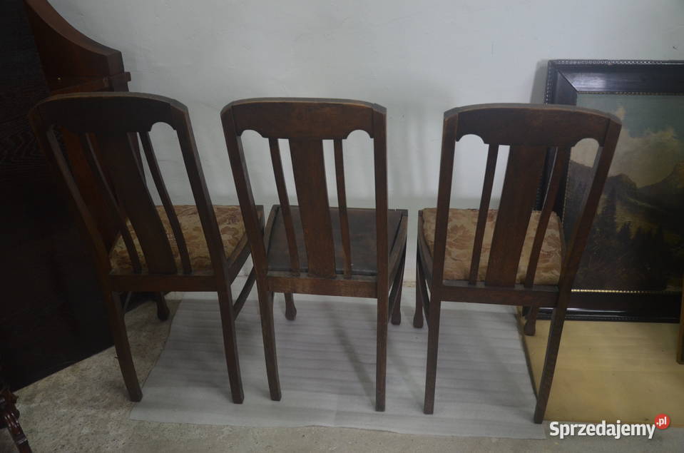3 dawne krzesła dębowe Secesja Bydgoszcz