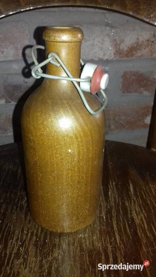 retro gliniana butelka sygnowana Ceramika i szkło Lubań