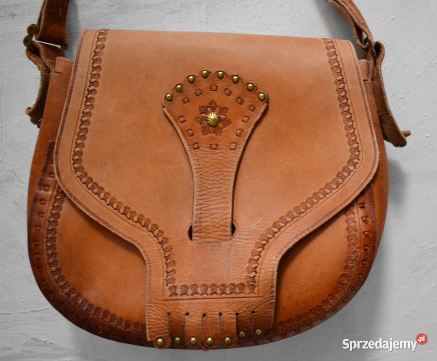 camelowa skórzana torebka boho style retro Warszawa sprzedam