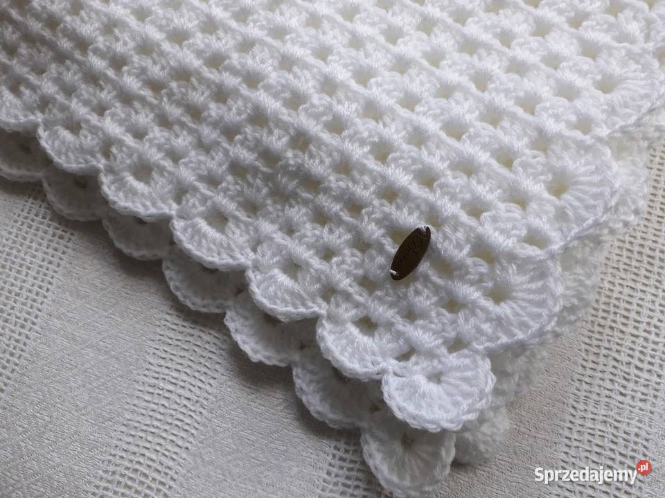 Kocyk biały robiony na szydełku Lubin