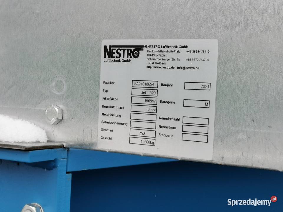 Wyciąg pyłu odciąg filtr podciśnieniowy NESTRO Zdziechowice