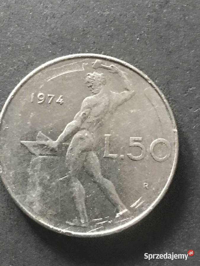 Italia 50 lirow 1974r symbolika starozytnego Numizmatyka Tychy