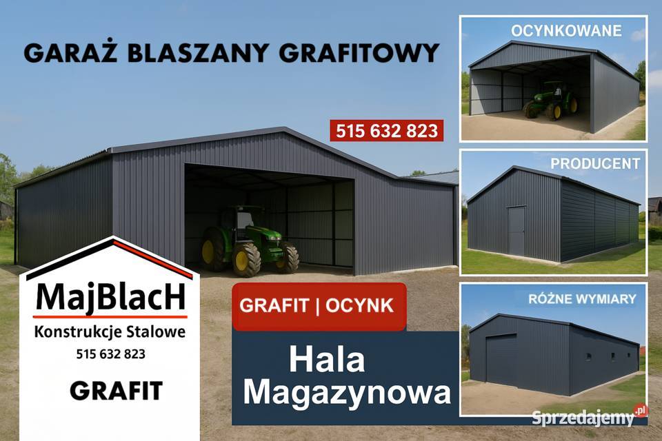 Wiata Hala Garaż Blaszany Grafit Montaż  Profil Włoszczowa