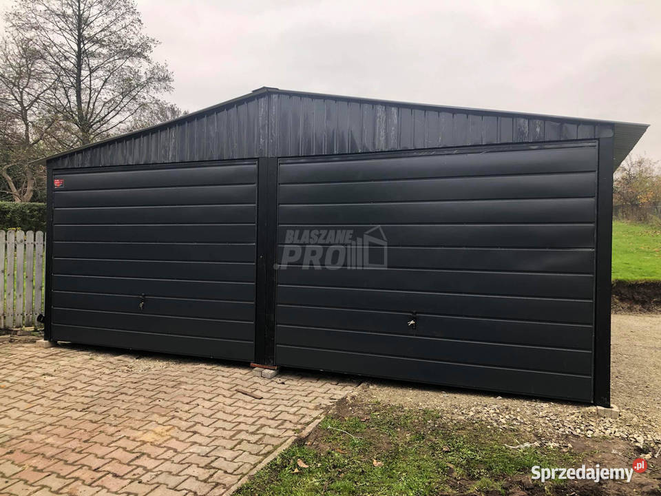 Garaż blaszany 6x6 2x Brama uchylna Czarny Dach 307zł/m2 Białystok
