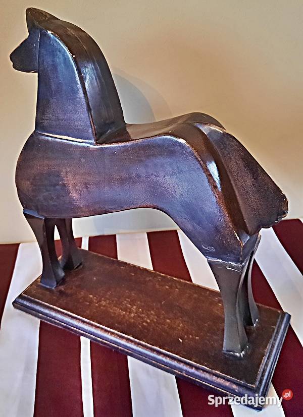 Koń dekoracja ceramika drewno wysokość 35 brązowy Ostrów Wielkopolski