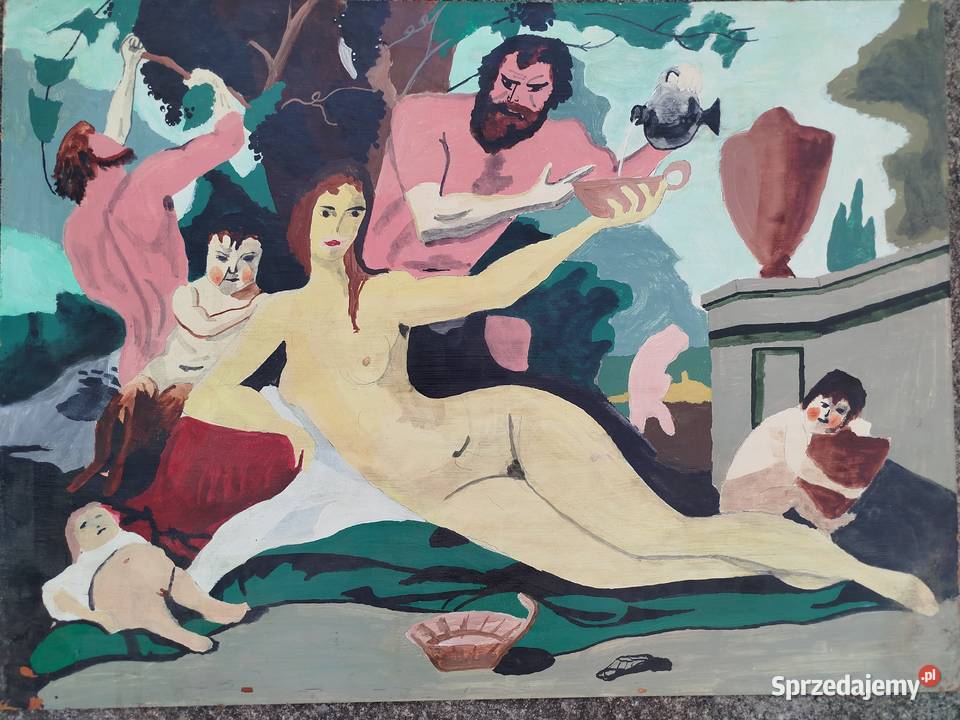 Obraz olejny vintage duży Czechy łata 1970 Malarstwo Opole