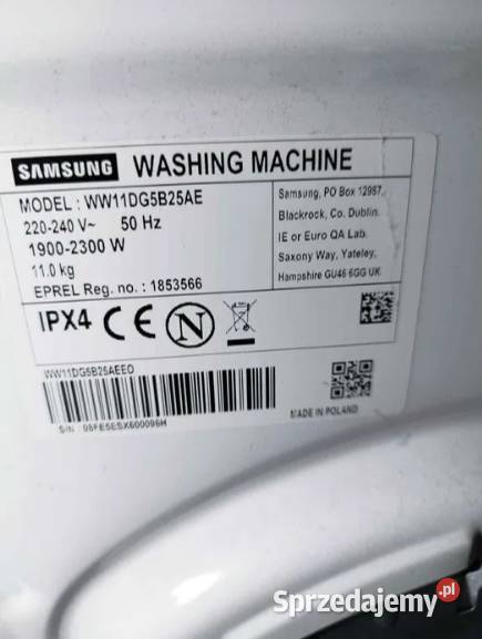 Pralka Samsung 11 1900 2300W wolnostojące Załuże