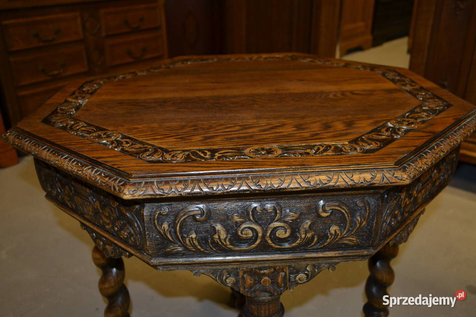 stół stolik neorenesansowy lity dąb Będzin