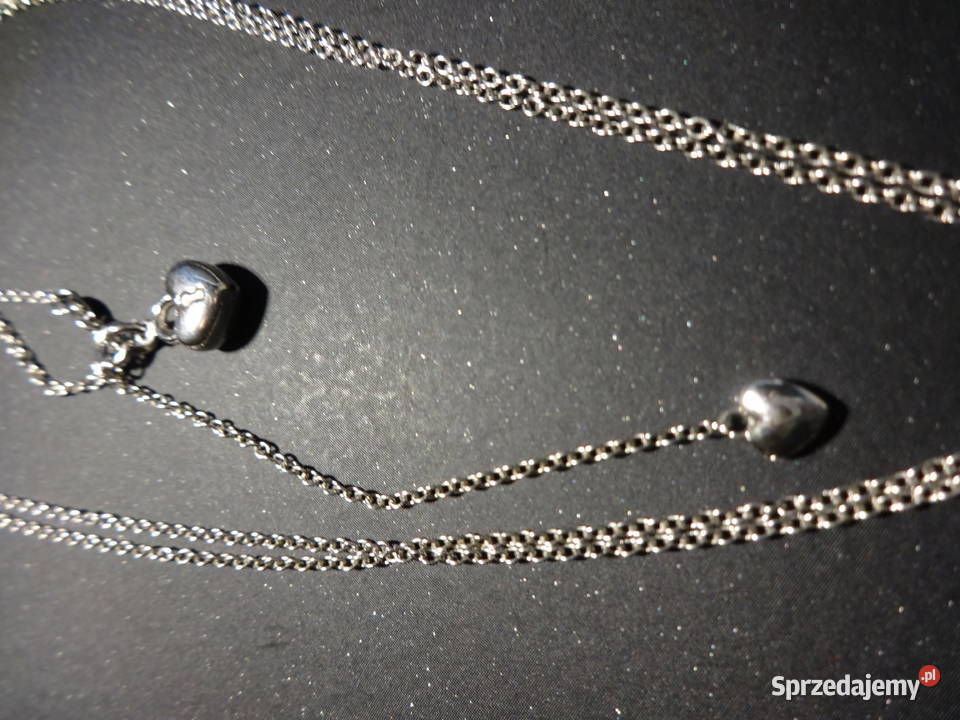 Srebrny łańcuszek z dwoma subtelnymi sercami srebro Tomaszów Mazowiecki