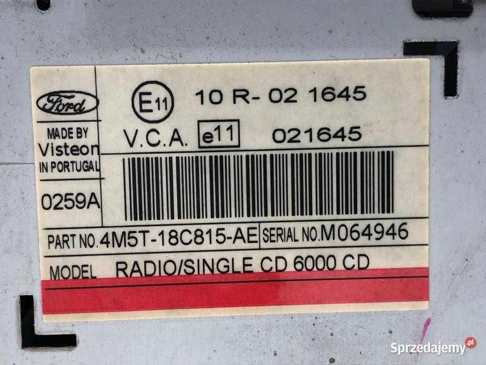 RADIO FORD FOCUS II 4M5T18C815AE 0412 ODTWARZACZ