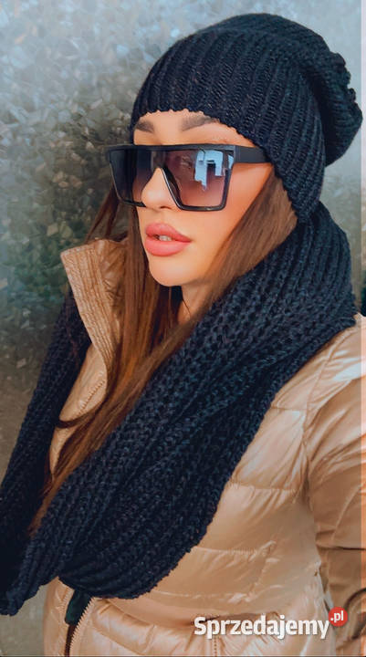 Zjawiskowy zestaw czapka plus komin 100 wełna Uniseks