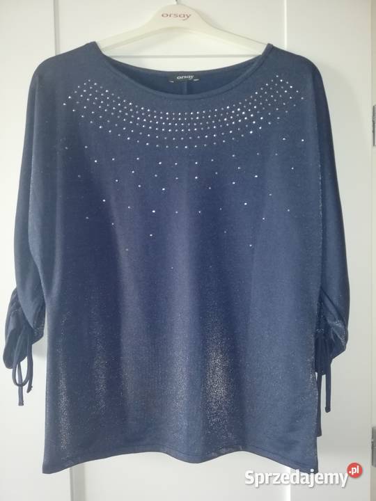 Mieniąca bluzka wiskozowa z dżetami łódka granat Warszawa