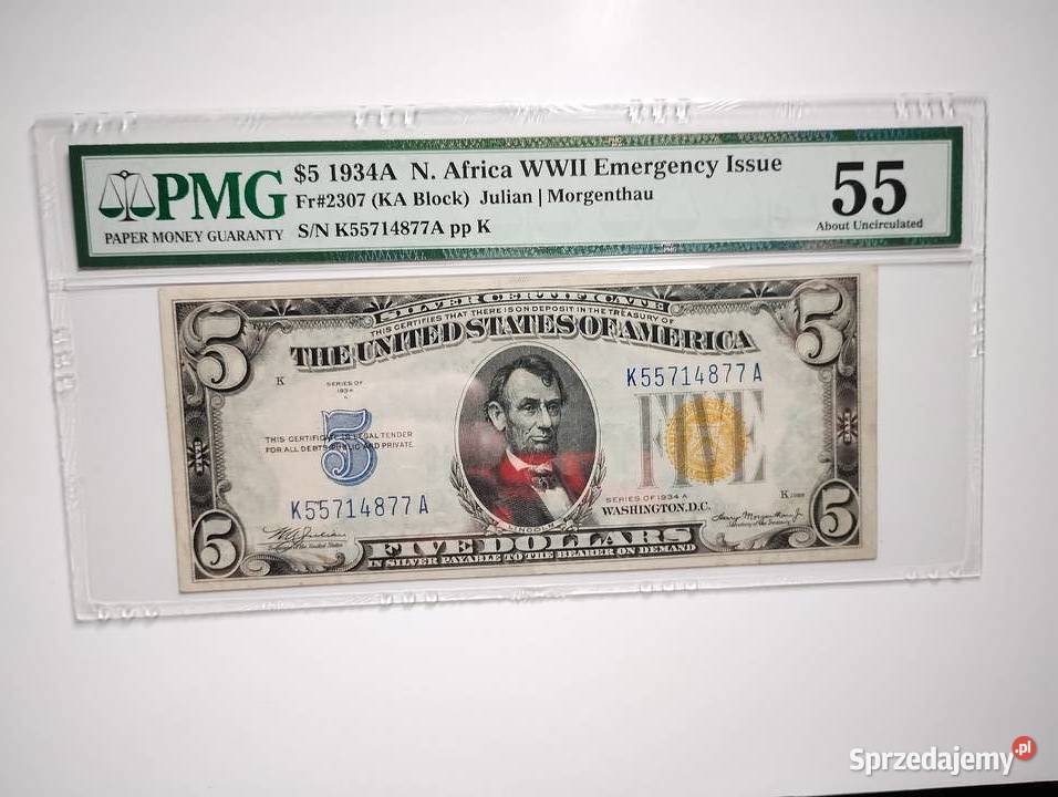 Banknot USA 5 1934A N Africa PMG 55 Rzeszów
