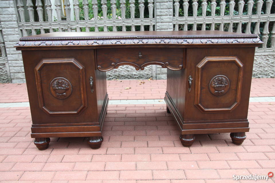 Biurko dębowe stareantyk dwustronne odnowione wielkopolskie