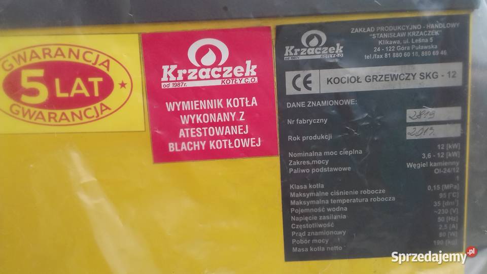Piec CO Kocioł KRZACZEK SKG 12 KW Wola Kopcowa sprzedam