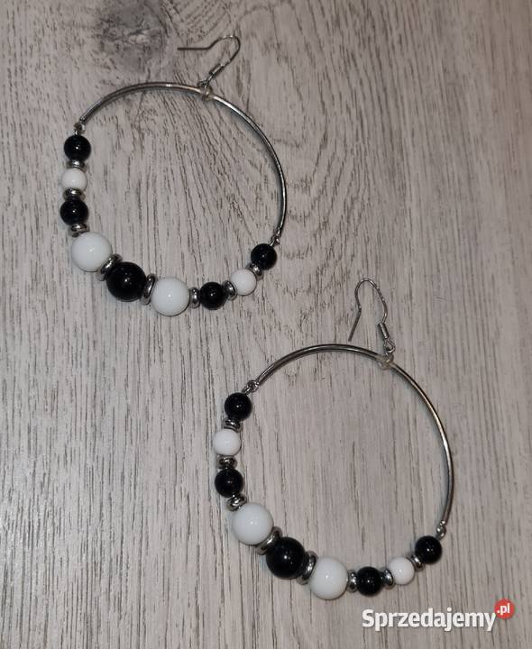 Kolczyki damskie koła koraliki czerń i biel